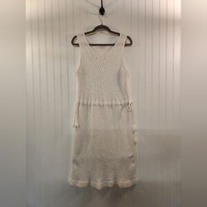 J. Jill Women Sleeveless White Crochet Dress 100% Cotton Tied Waist Size M Lined